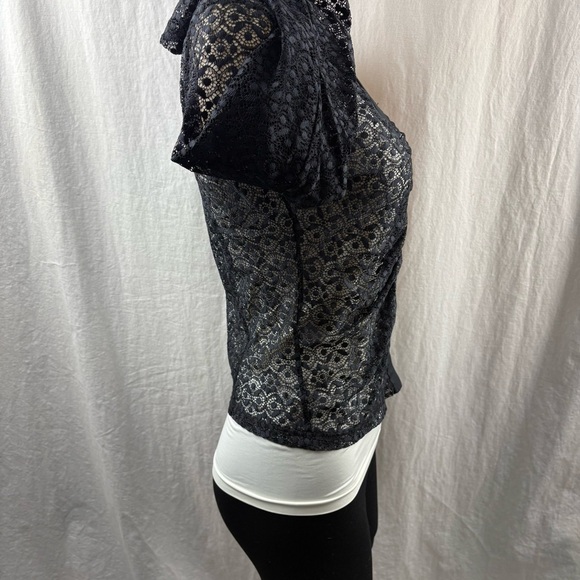 Maeve Anthropologie Sheer Open Lace Button Up Black Collared Shirt Top M NWT - Picture 9 of 14